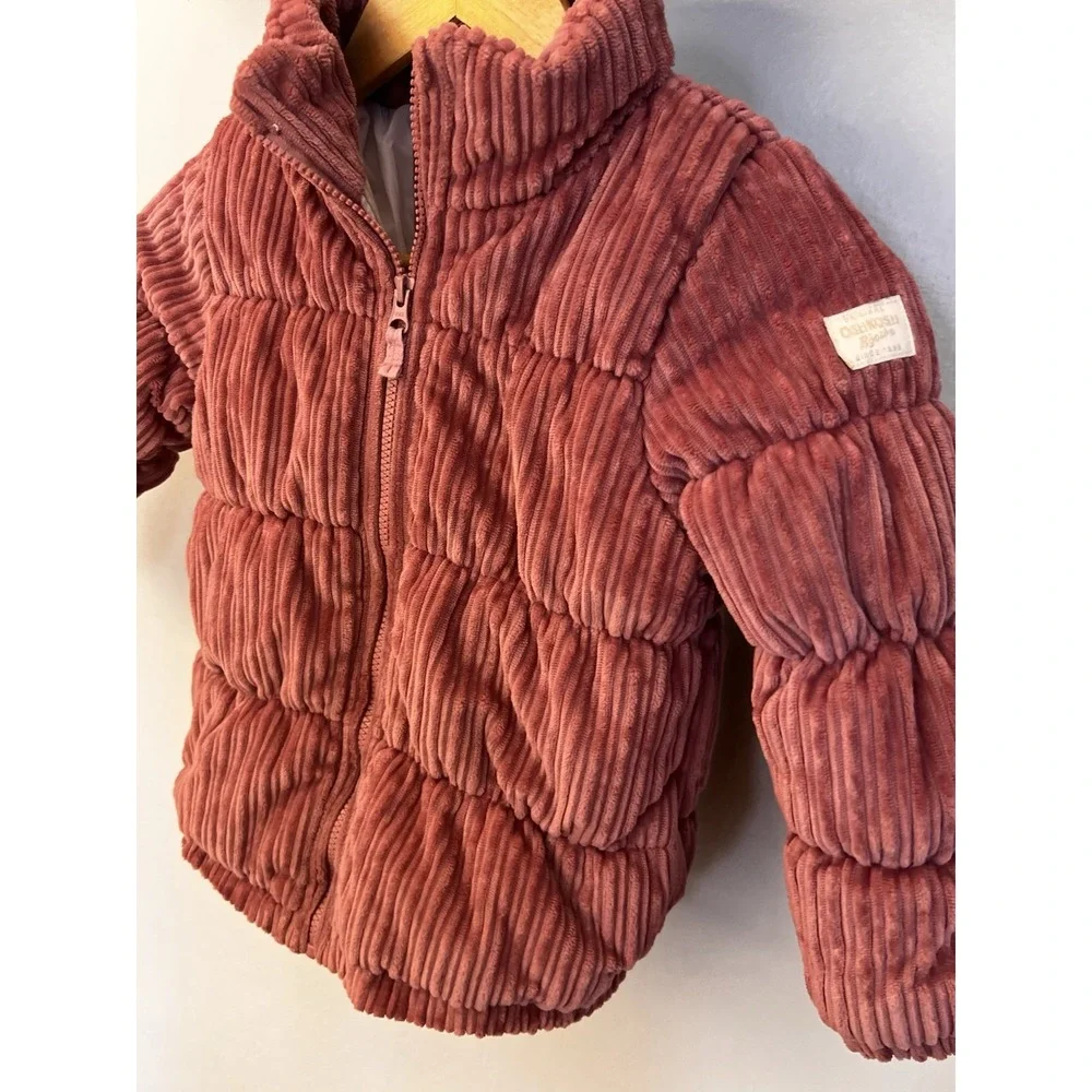 OSHKOSH B'GOSH Girls Size 5-6 Jacket Coat Pink Pockets Corduroy Full Zip